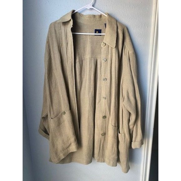 Lizsport Tan Long Length Oversized Button Down Linen Blend Long Sleeve - Size M - Picture 1 of 6